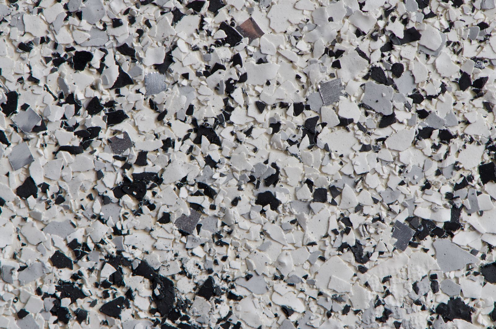 Close-up of a decorative flake floor blend
